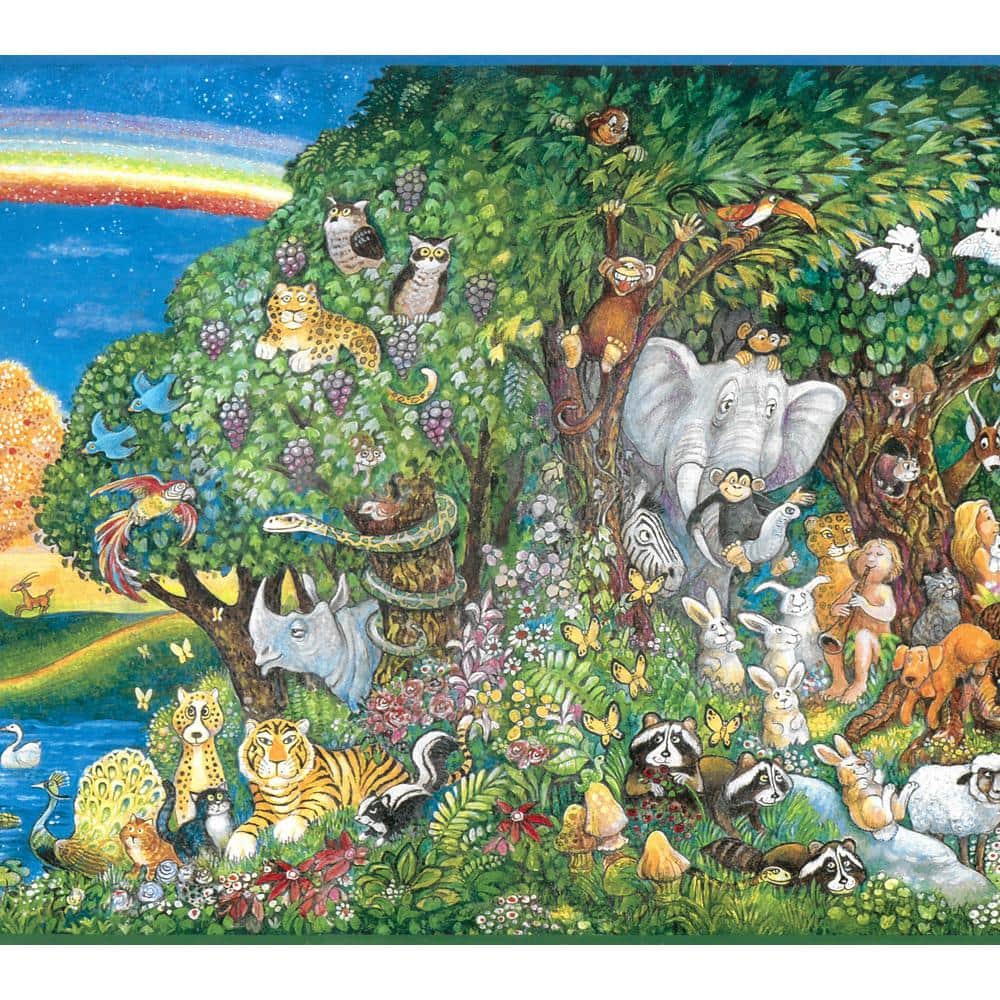 Falkirk Brin Animals Paradise Blue, Green, Red, Yellow Wallpaper Border
