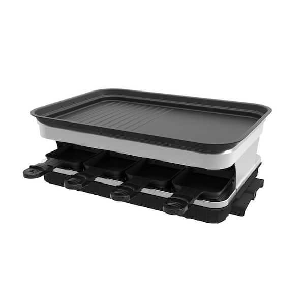 1500W Adjustable Temperature Electric Grill in Black, 8 People Grill Plate Non-Stick Coated, Raclette with 8 Mini Pans