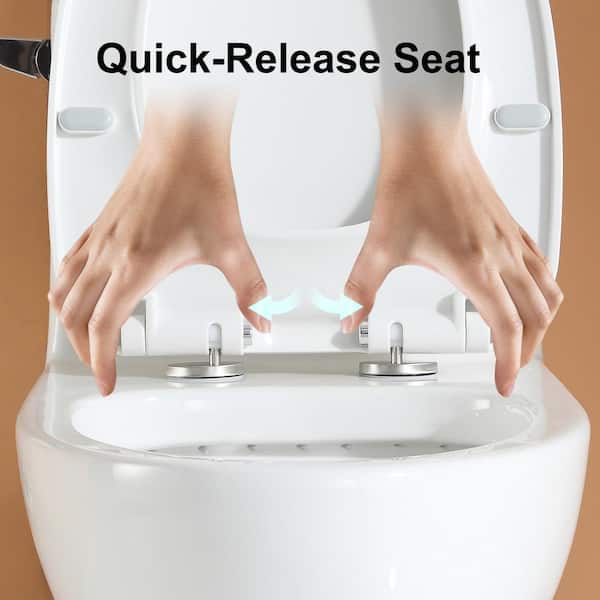 1-Piece 1.28 GPF Compact Single Flush Elongated Toilet in. White Comfort Seat Included