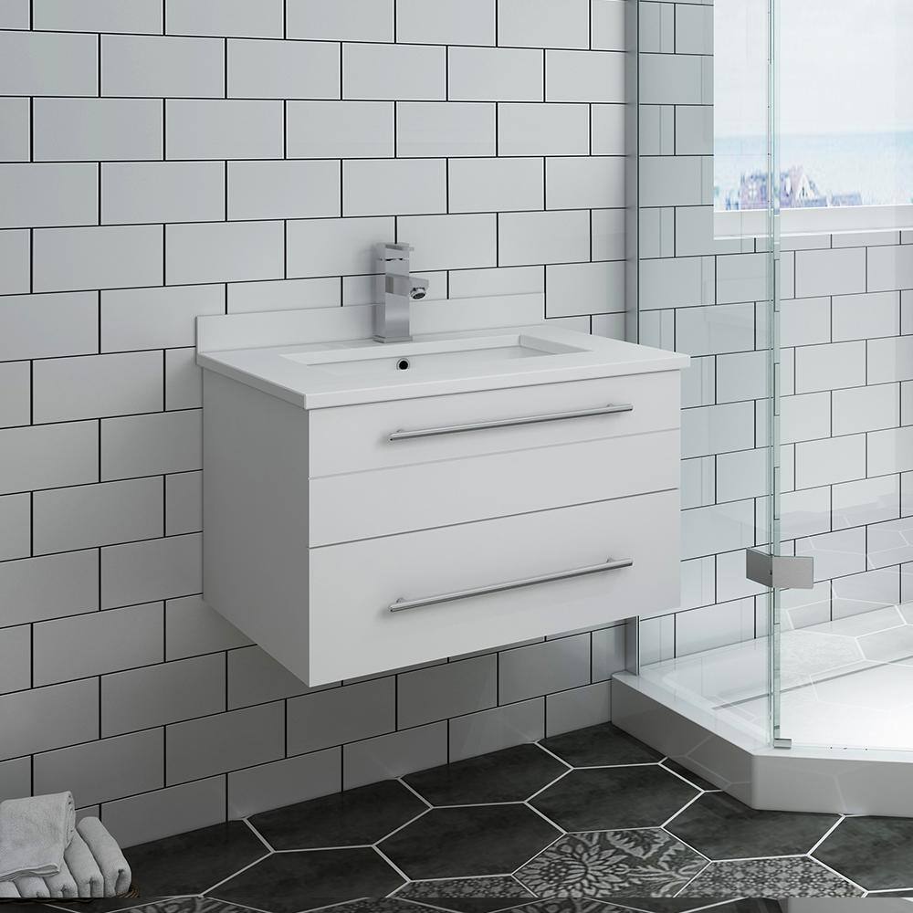 Sleek 24" White Quartz Top Modern Wall-Mounted Vanity with Ceramic Sink
