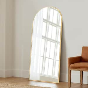 22 in. W x 65.1 in. H Arched Gold Aluminum Frame Oversized Classic Wall Mount Floor Mirror