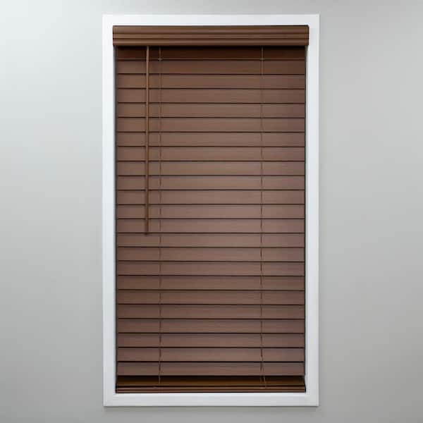 Dark Oak Cordless Room Darkening Venetian Faux Wood Blinds with 2 in. Slats - 53 in. W x 64 in. L