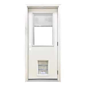 32 in. x 80 in. Reliant Series Clear Mini-Blind LHOS White Primed Fiberglass Prehung Back Door with XL Pet Door