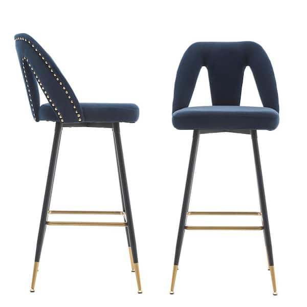 STICKON 40.8 in. H Blue Low Back Metal Frame Bar Stool with Velvet Seat (Set of 2)