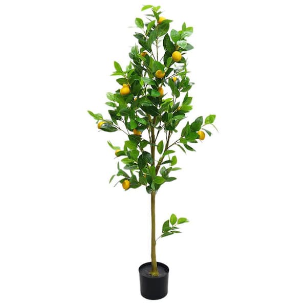 5 ft. Artificial Lemon Tree With Realistic Trunks And Leaves, Faux Lemon Fruit Tree, Pre Potted Faux Greenery Plants