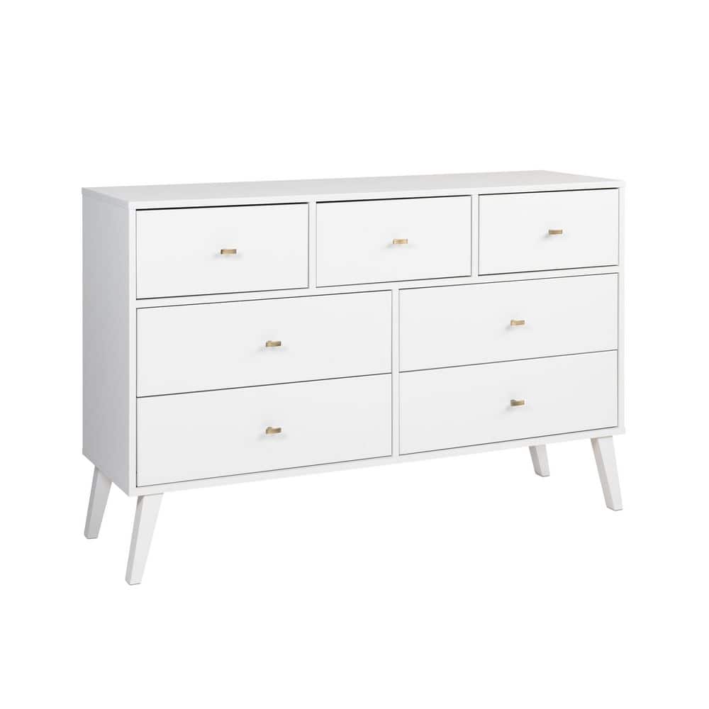 Milo Mid Century White 7-Drawer Dresser 52.5 in. Chest of Drawers Modern Dr