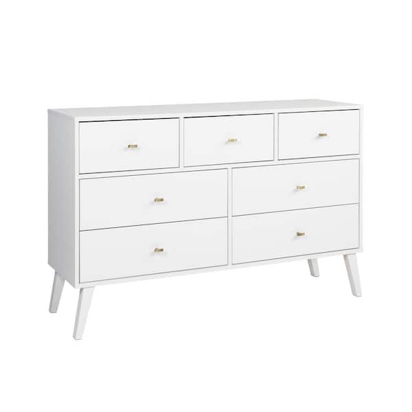 null Milo Mid Century White 7-Drawer Dresser 52.5 in. Chest of Drawers Modern Dresser for Bedroom Clothes Storage, Organizer