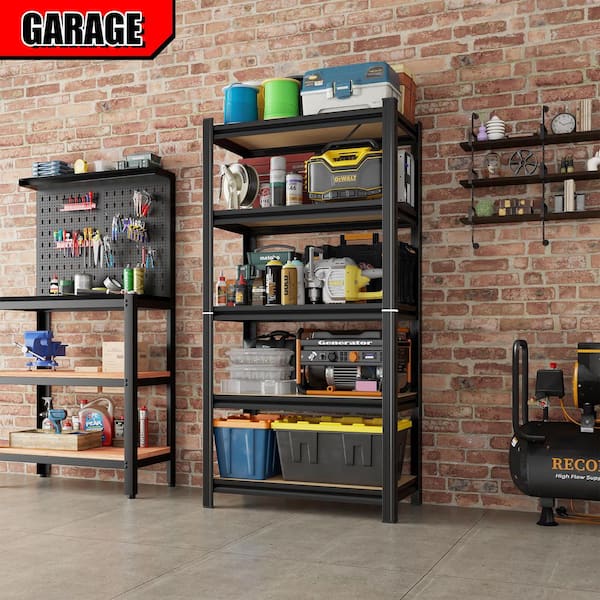 Otryad 72 in. Hight 5-Tier Storage Rack, Adjustable Height Shelving, Warehouse Supermarket Basement Storage in Black