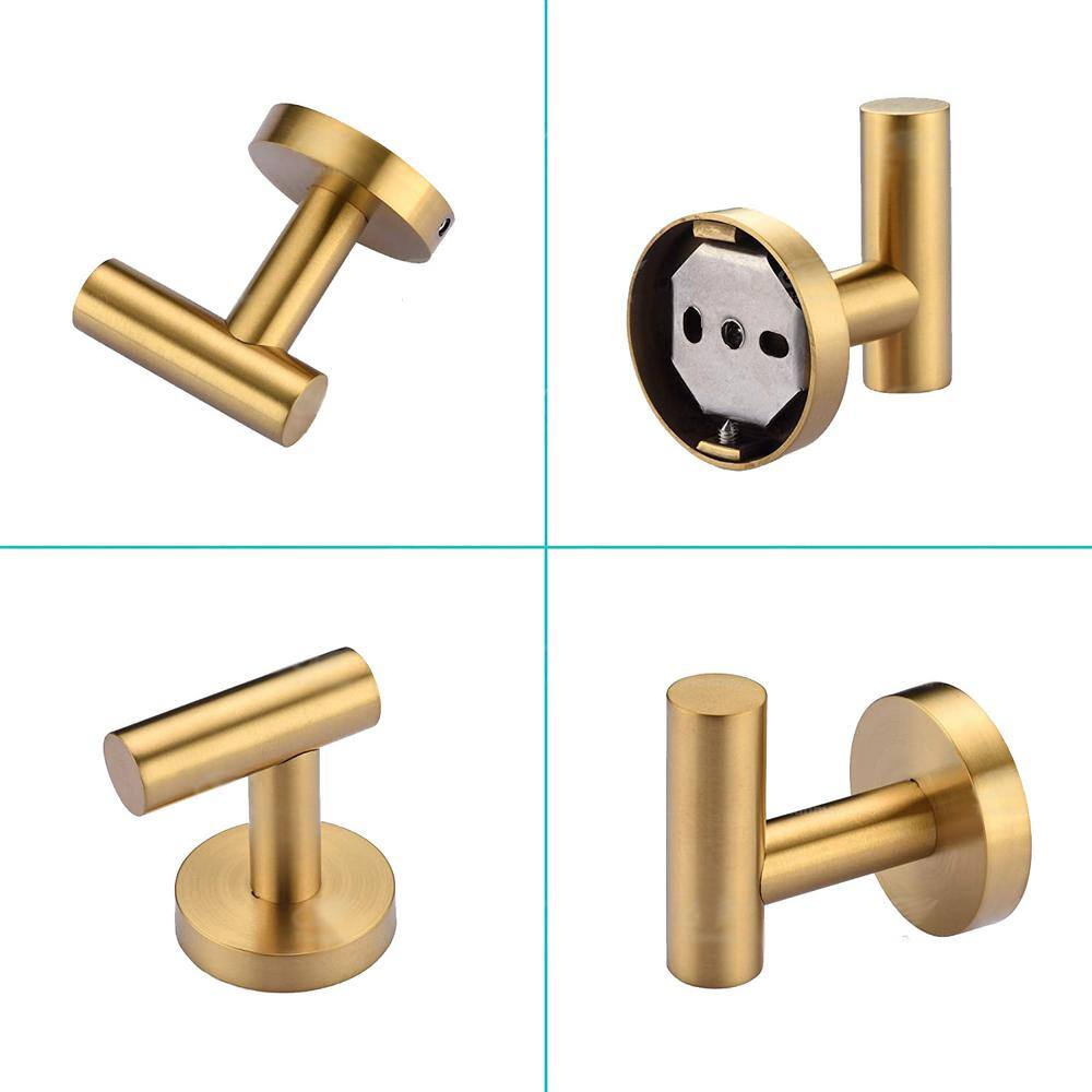 Brushed Gold Stainless Steel Wall Mounted Towel Hooks, 6-Pack