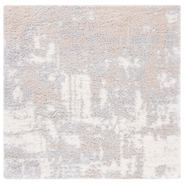 Lindsay Shag 7 ft. x 7 ft. Gray/Ivory Beige Abstract Distressed Square Area Rug