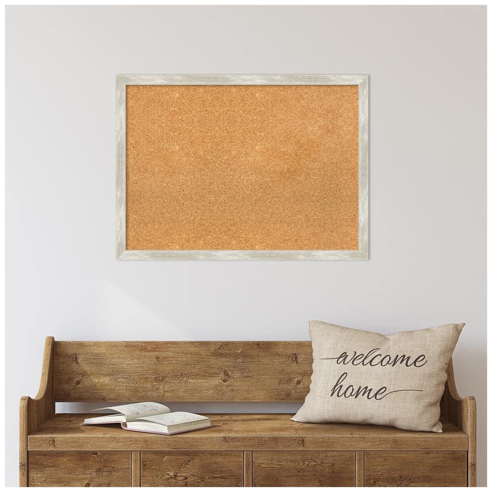 Natural Cork Board with Crackled Metallic Silver Frame