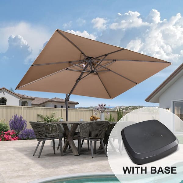 9 ft. x 12 ft. 2-Tier Aluminum Cantilever 360-Degree Rotation Patio Umbrella with Wheels Base, Beige