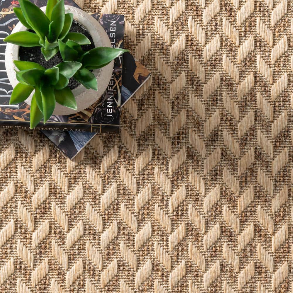 Camryn Brown Herringbone 8' x 10' Synthetic Indoor/Outdoor Rug