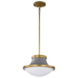 Lafayette 60-Watt 1-Light Matte Gray Shaded Pendant Light with White Opal Glass Shade and No Bulbs Included