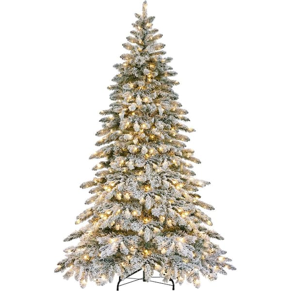 PreLit Snow Flocked Artificial Christmas Tree with Warm LED Lights