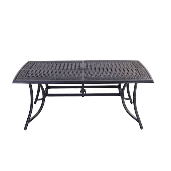 42 in. x 72 in. Rectangular Cast Aluminum Outdoor Dining Table with All-Weather Finish and Umbrella Hole Option