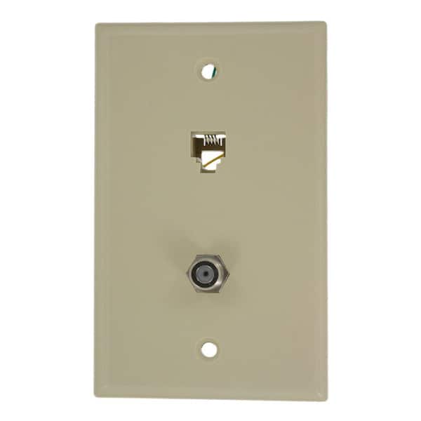 Leviton 6P4C F-Connector Wall Phone Jack Type 625D, Ivory