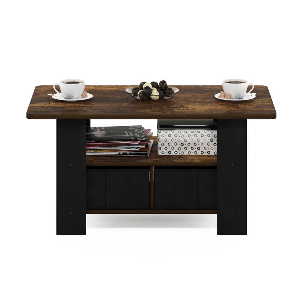 Amber Pine Rectangular Coffee Table with Storage Bin