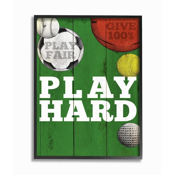 Stupell Industries "Play Hard Sports Equipment Green Word Design" by The Saturday Evening Post Framed Wall Art 11 in. x 14 in.