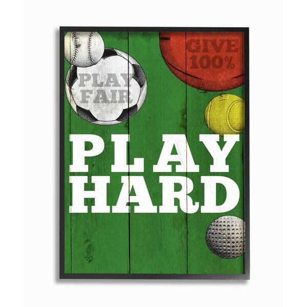 Stupell Industries 16 in. x 20 in. "Play Hard Sports Equipment Green Word Design" by The Saturday Evening Post Framed Wall Art