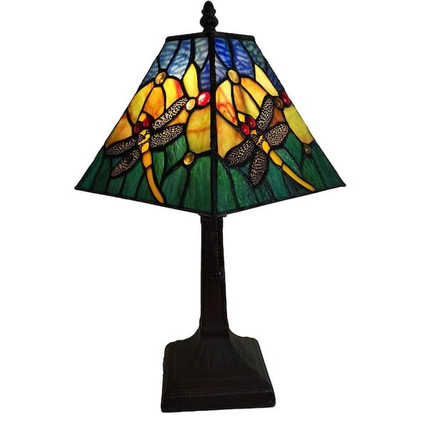 Amora Lighting 15 in. Tiffany Style Dragonfly Table Lamp