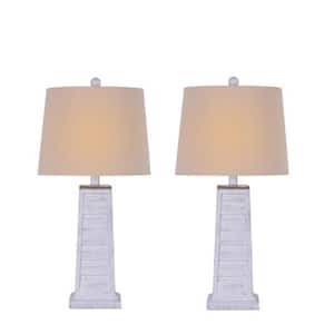 25 in. Louvered Shutter Indoor Table Lamp Set with Decorator Shade and (Set of 2)