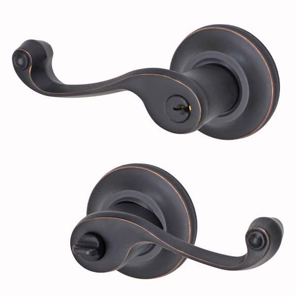 Fusion Oil-Rubbed Bronze Ornate Left-Handed Lever with Cambridge Rose Keyed