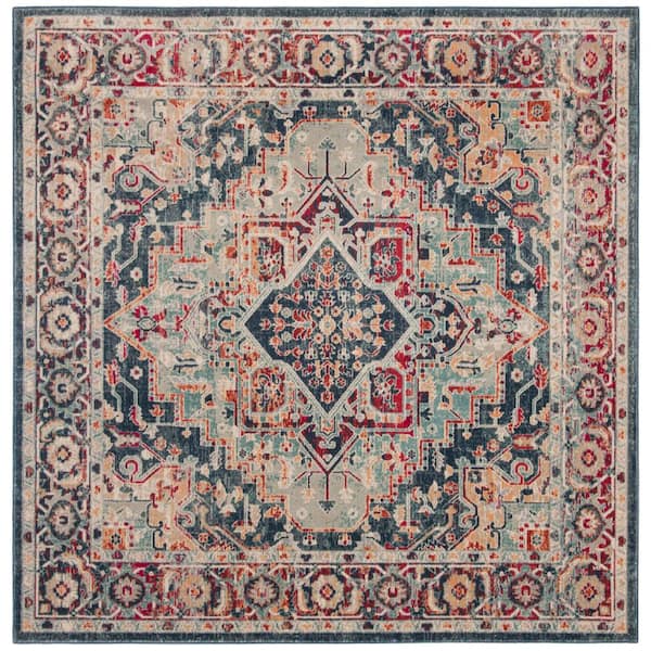 SAFAVIEH Merlot Navy/Aqua 6 ft. x 6 ft. Square Area Rug