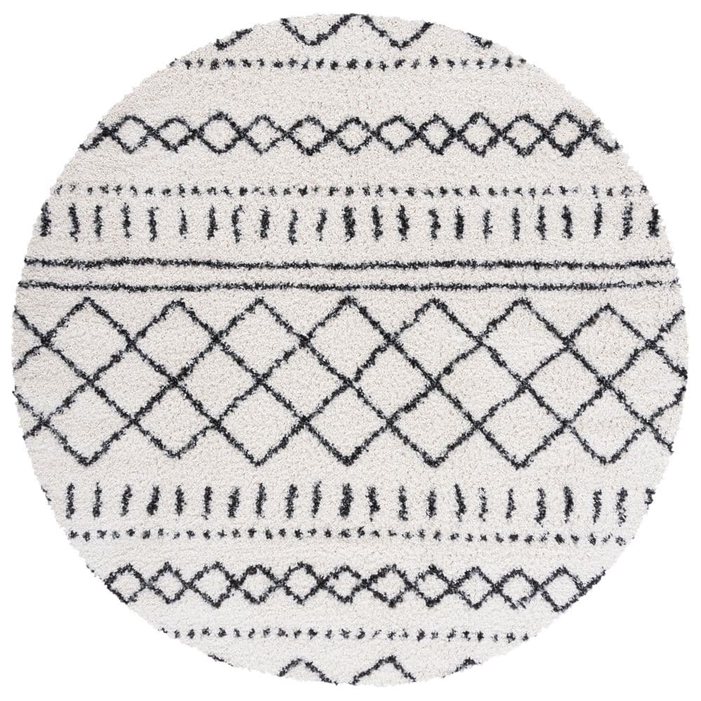 Arizona Shag Ivory/Black 3 ft. x 3 ft. Geometric Lodge Round Area Rug price history on PriceWatchPro