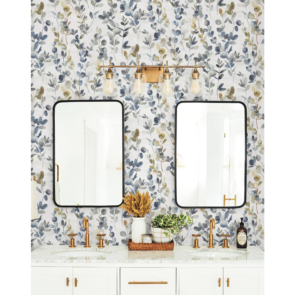 Navy Eucalyptus Nonwoven Removable Washable Wallpaper Roll