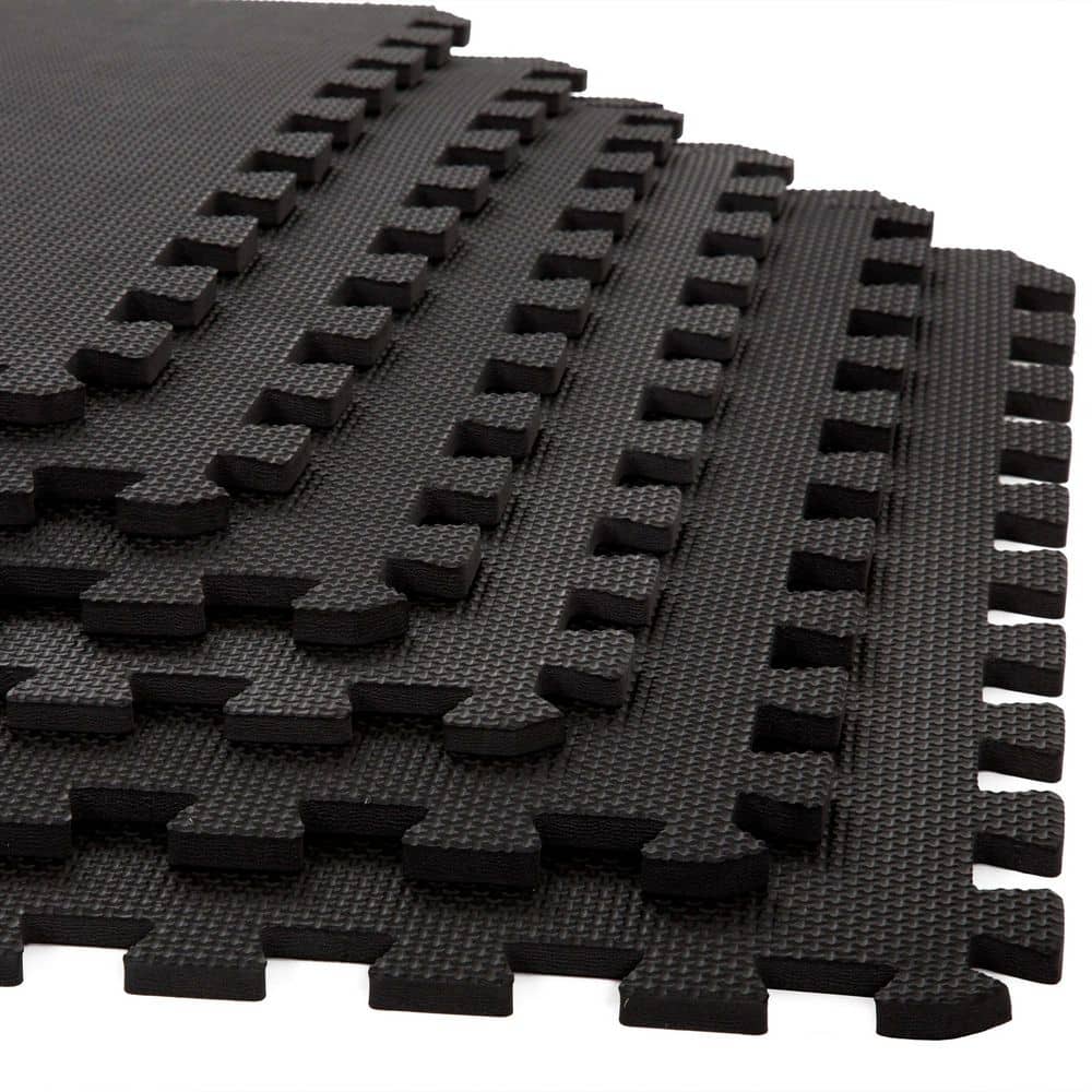 Black Interlocking EVA Foam Floor Mats, 25" x 25" Set of 6