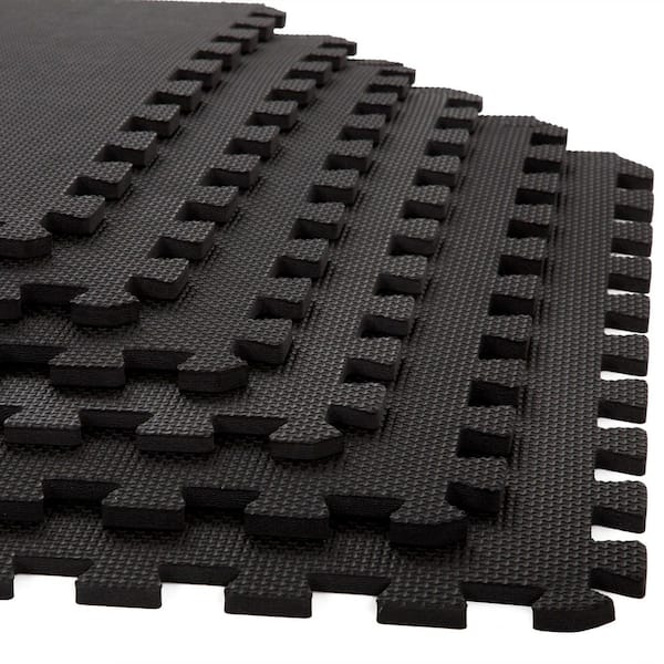 Black 24 in. x 24 in. x 0.375 in. Interlocking EVA Foam Floor Mat (6-Pack)