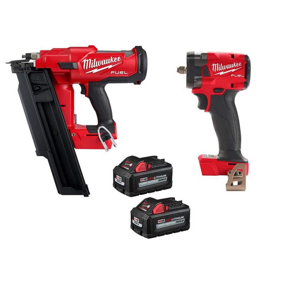 Milwaukee M18 FUEL 3-1/2 in. 18-Volt 21-Degree Lithium-Ion Brushless  Cordless Nailer w/3/8 in. Impact w/Two 6Ah HO Batteries  2744-20-2854-20-48-11-1862 The Home Depot