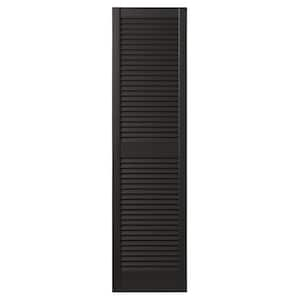 15 in. x 59 in. Open Louvered Polypropylene Shutters Pair in Peppercorn