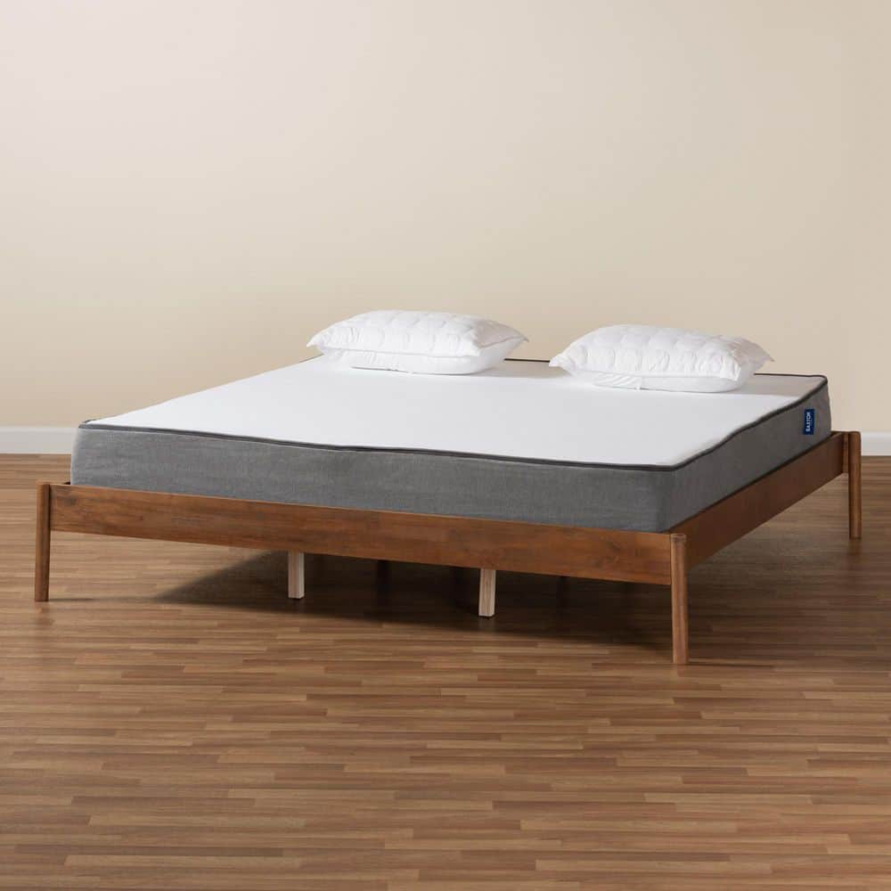 Mid-Century Agatis Ash Walnut King Size Wood Bed Frame