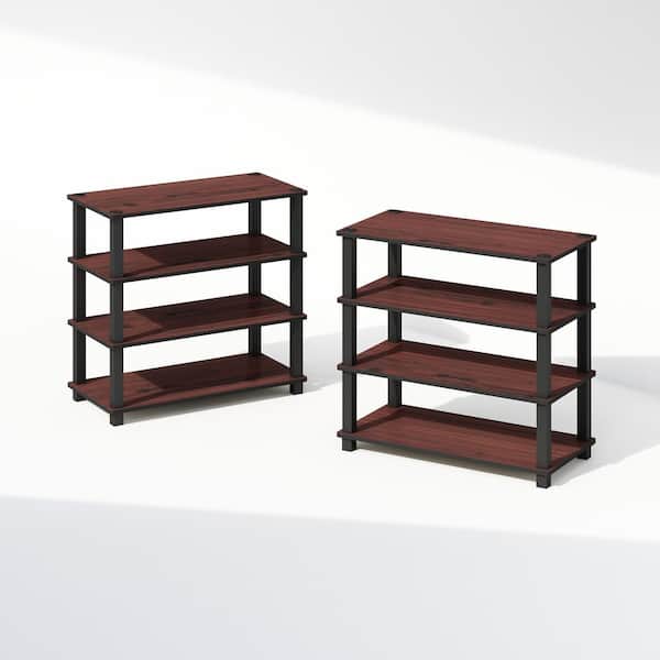 Furinno Turn-S-Tube 22.25 in. Tall Dark Cherry/Black Wood 4-Shelf Bookcase (Set of 2)