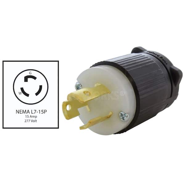 AC WORKS NEMA L7-15P 15A 277V 3-Prong Locking Male Plug with UL, C