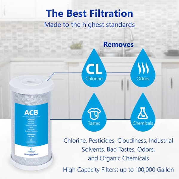 5 Pack Big Blue Water Filter Activated Carbon Block Filter - Whole House -  5 Micron - 4.5