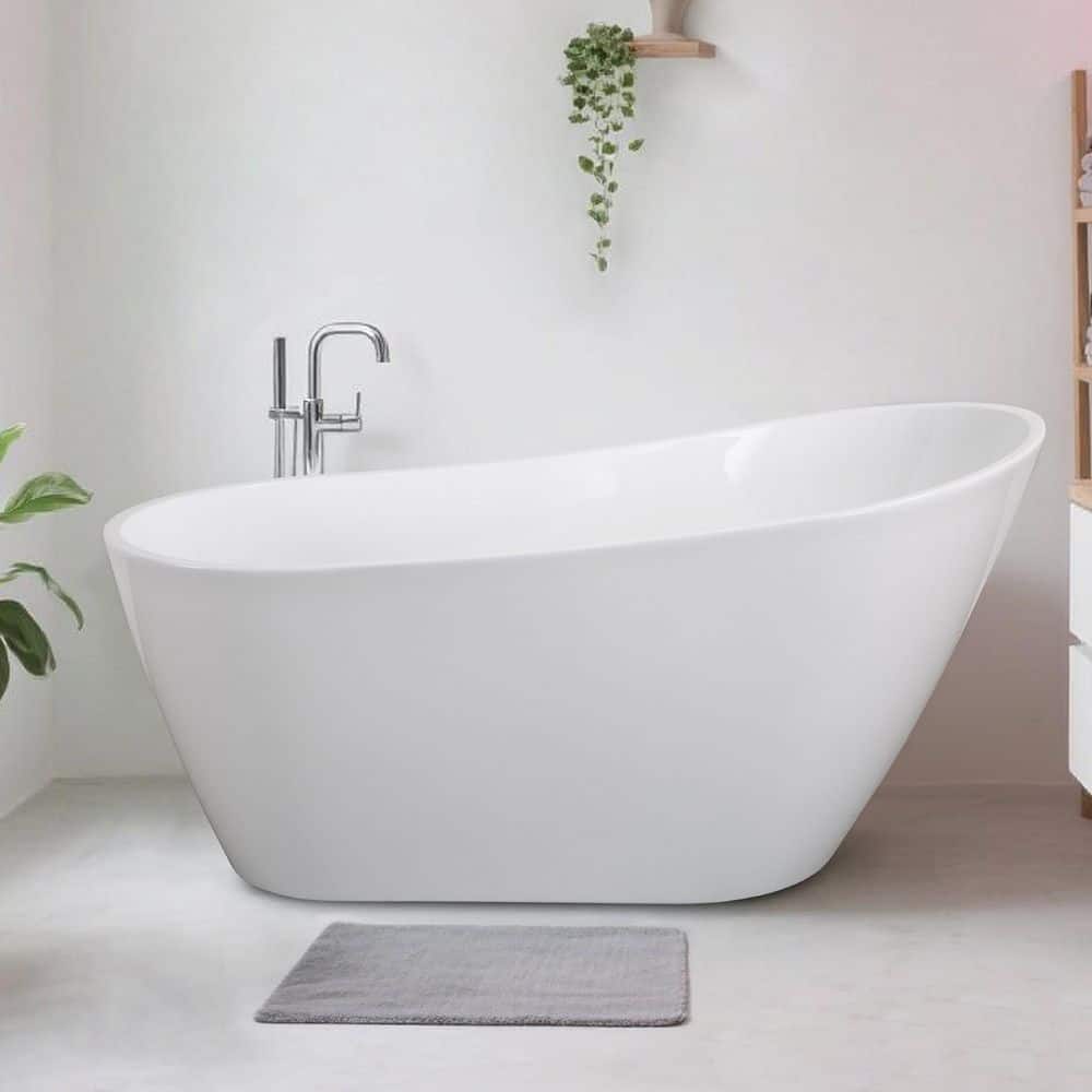 66.87 in. x 31.45 in. Acrylic Freestanding Tub Flatbottom Soaking Bathtub with Drain and Overflow in Gloss White price history on PriceWatchPro