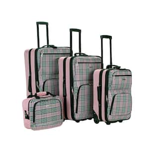 Beautiful Deluxe Expandable Luggage 4-Piece Softside Luggage Set, Pink Plaid