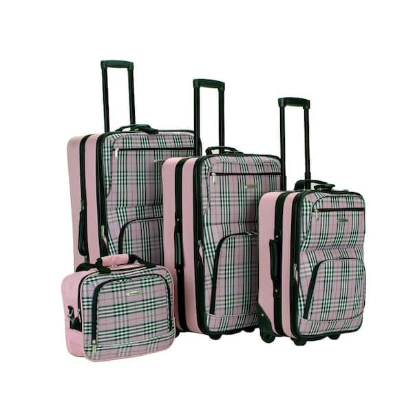 Rockland Beautiful Deluxe Expandable Luggage 4-Piece Softside Luggage Set, Pink Plaid