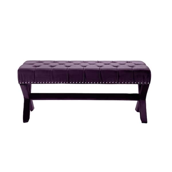 HomeRoots Amelia Plum 45.27 in. Velvet Bedroom Bench Backless Upholstered