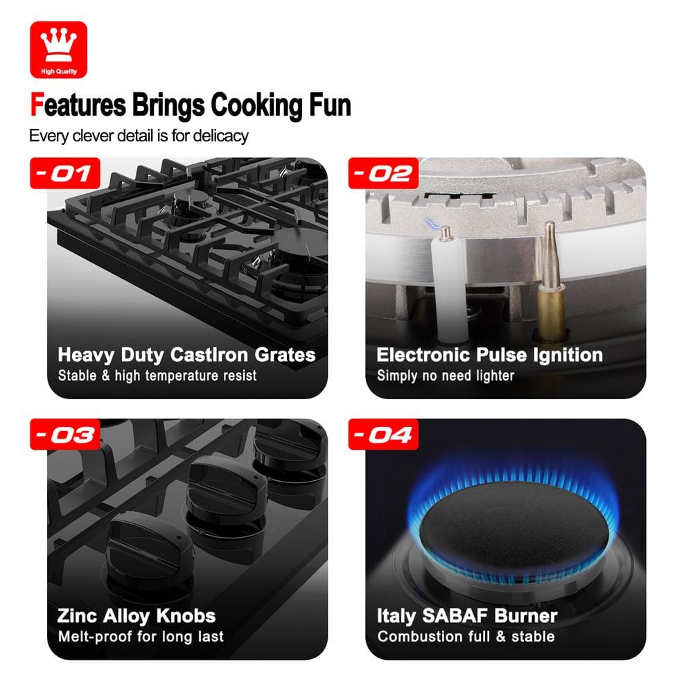 30-Inch Black Enamel 4-Burner Propane and Natural Gas Cooktop