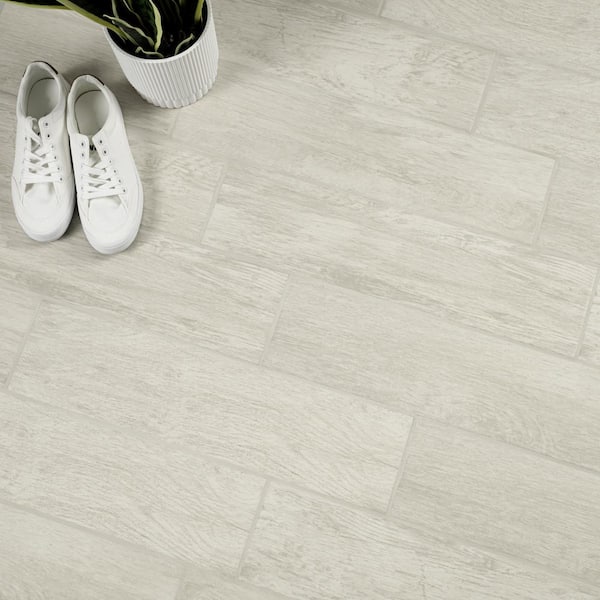 TrafficMaster Capel Bianco 6 in. x 24 in. Matte Ceramic Wood Look