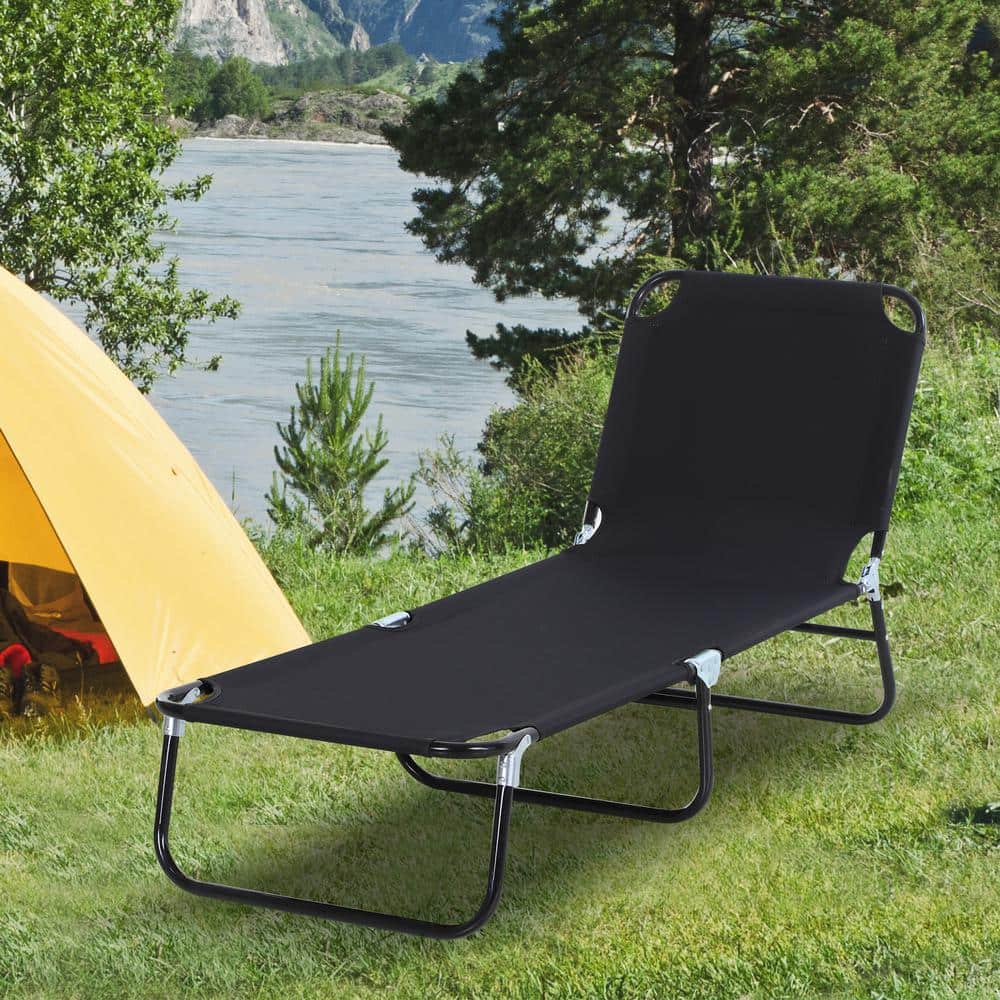 Beachside Bliss Black Oxford Foldable Chaise Lounge with 5-Position Backrest