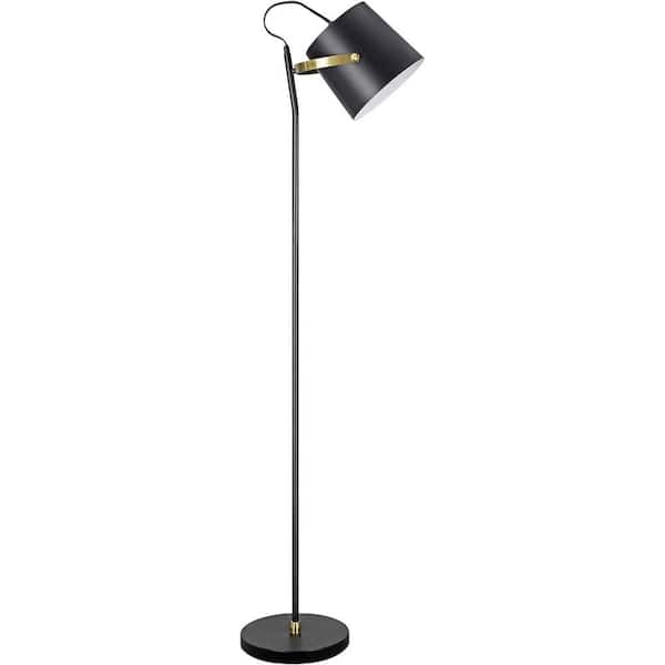 Aspen Creative Corporation 57.13in. MatteBlack&AntiqueBrass Moderm 1-Light Non-Dimmable Standard Floor Lamp for Living Room with Metal Empire Shade