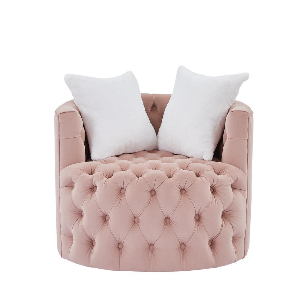 Modern Pink Velvet Swivel Barrel Accent Chair Set of 1 2 Pillows ...