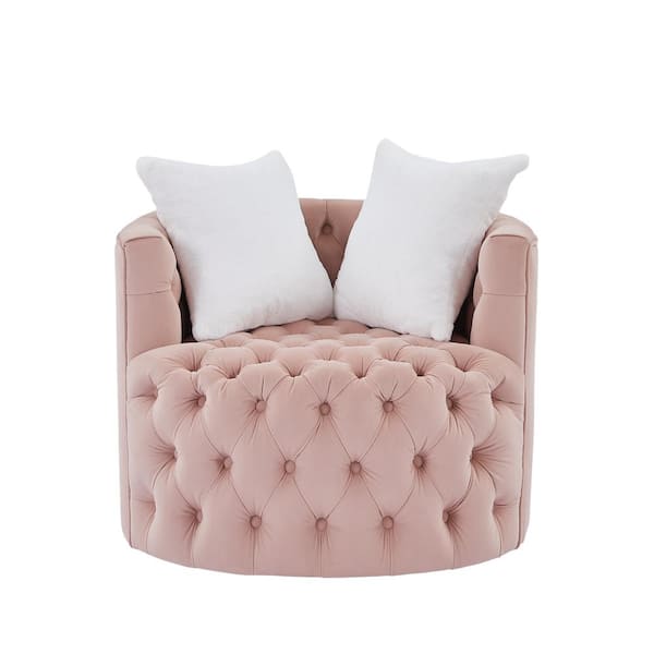 Modern Pink Velvet Swivel Barrel Accent Chair Set of 1 2 Pillows