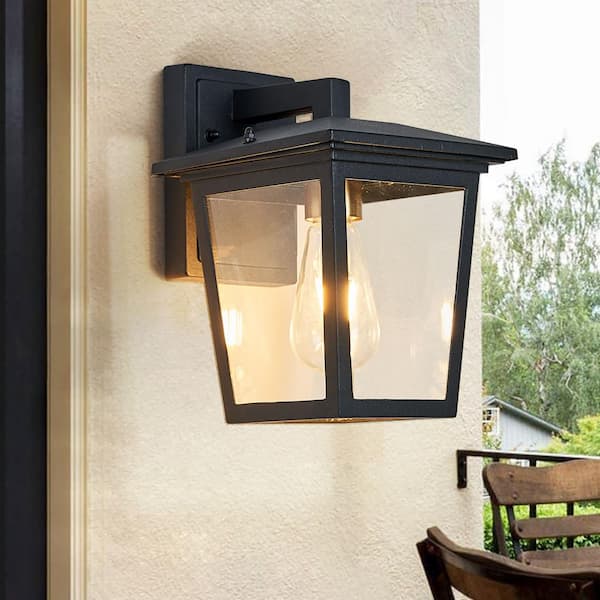 ANTOINE 1-Light Black Hardwired Outdoor Wall Sconce Wall Lantern