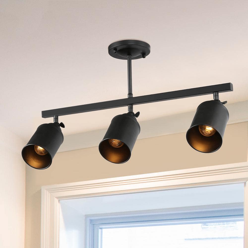 LNC Black Modern Fixed Track Lighting Kit Industrial 3-Light Kitchen Ceiling with Adjustable Heads A03518 - The Depot